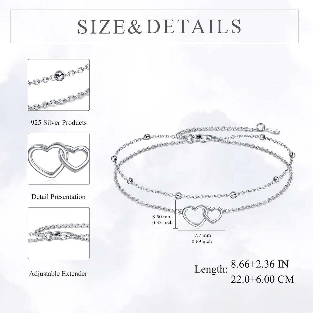 Fußkettchen 925 Sterling Silber mit Blumen & Bösem Auge