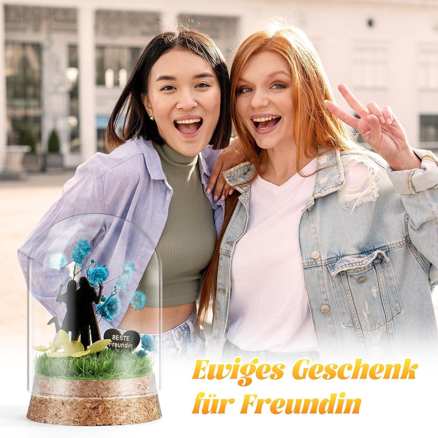 Ewige Blumen im Glas mit Geschenkbox für beste Freundin