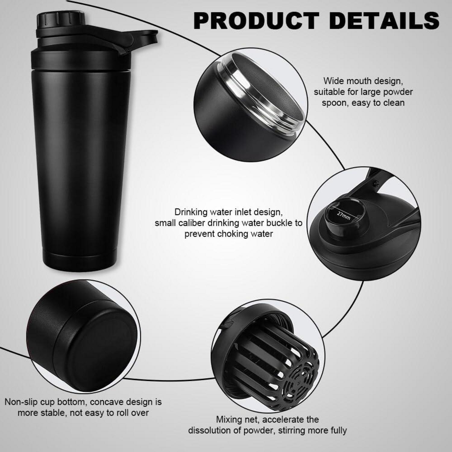 Protein Shaker 750ML Schwarz Edelstahl Vakuum Isoliert BPA frei
