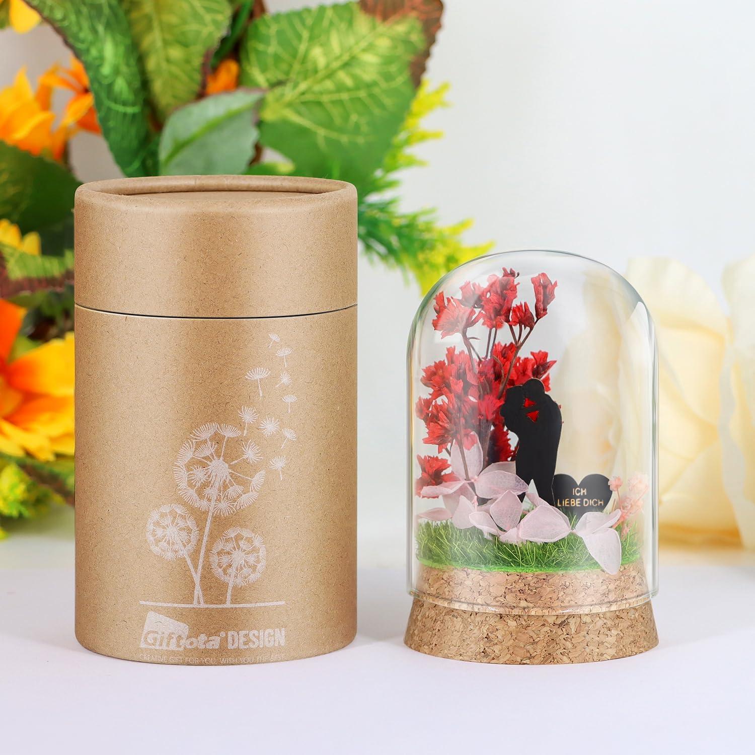 Ewige Blumen im Glas mit Geschenkbox, Liebe Geschenk