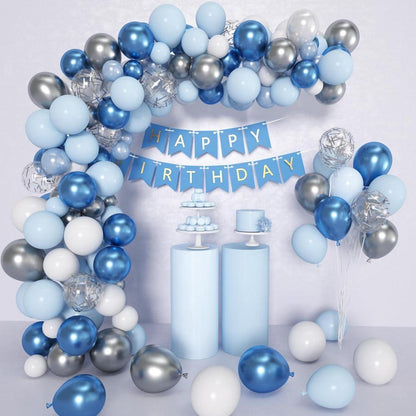 58-teiliges Metallic Blau Silber Luftballon Set für Party Deko