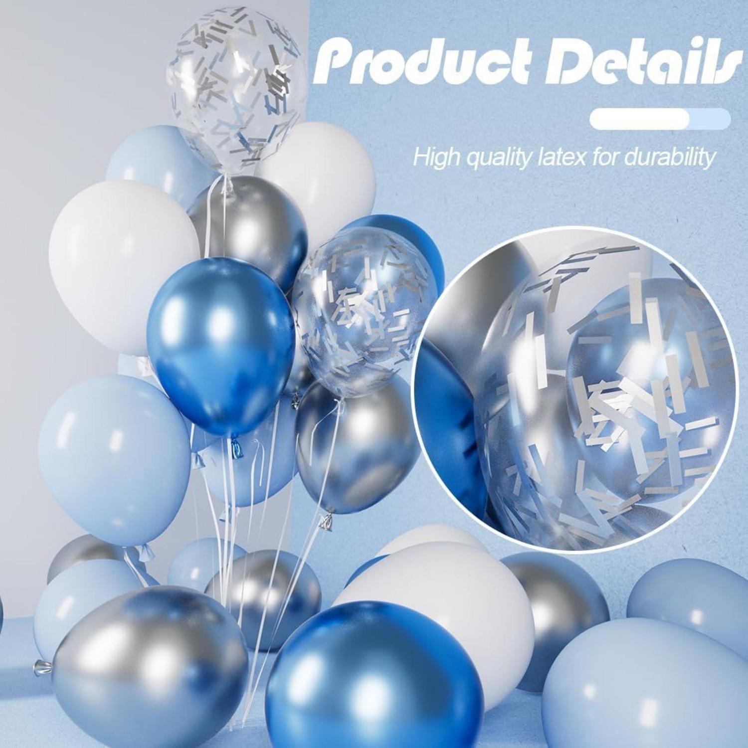 58 Blau Weiß Silber Metallic Konfetti Luftballons Set
