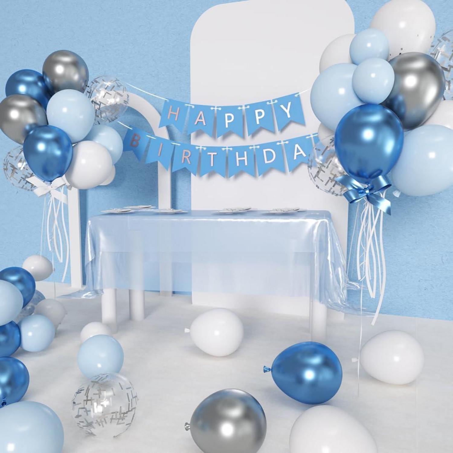 58 Metallic Blau Weiß Silber Luftballons Set Konfetti Deko