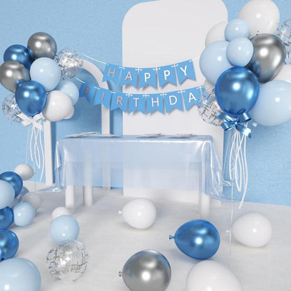 58 Metallic Blau Weiß Silber Luftballons Set Konfetti Deko
