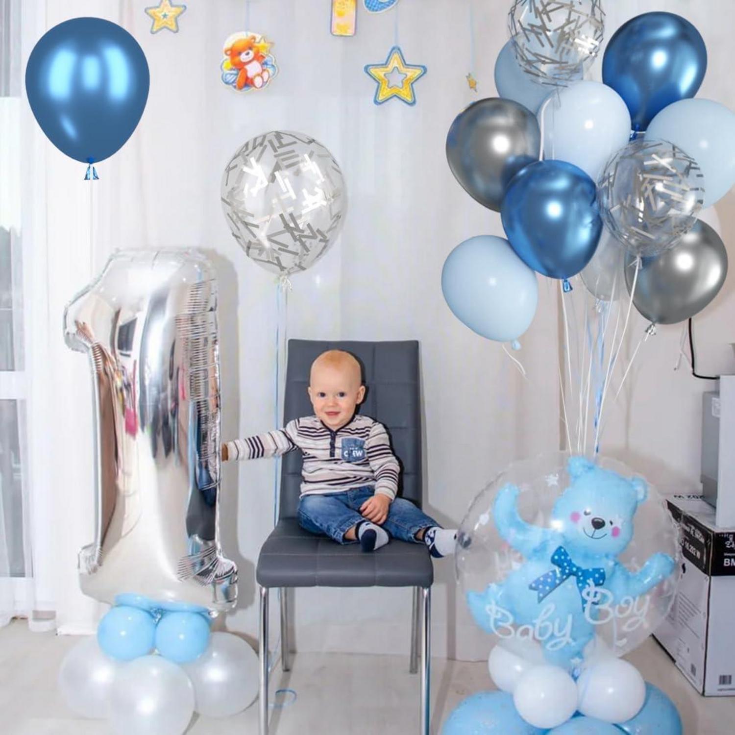 58 Metallic Blau Weiß Silber Luftballons Set Konfetti Ballons