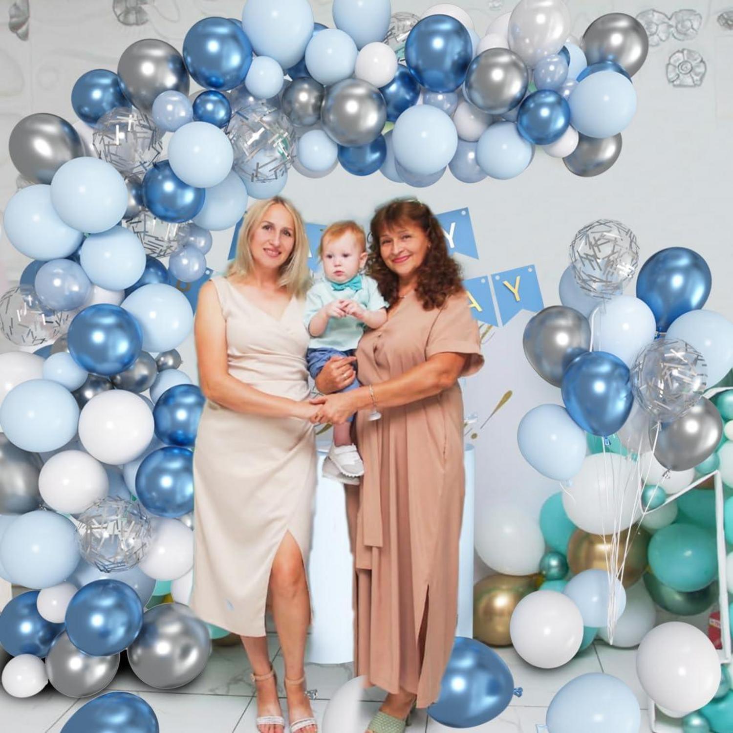 58 Metallic Blau Weiß Silber Luftballons Set Konfetti Deko