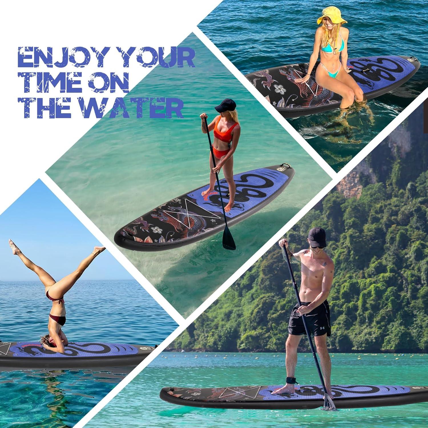 Aufblasbares Stand Up Paddle Board Drachenpferd Schwarz 335×82×15CM