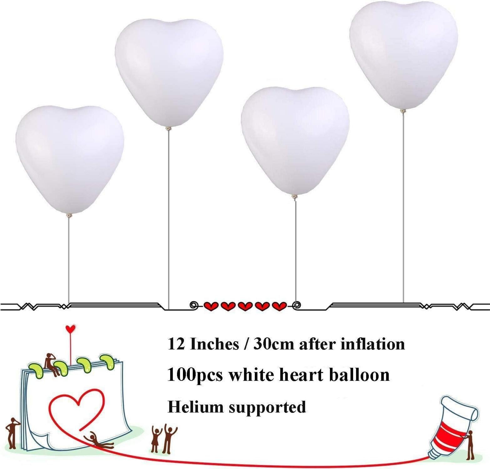 Herzluftballons Weiß 100 Stück Helium Hochzeit Valentinstag