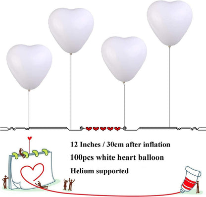 Herzluftballons Weiß 100 Stück Helium Hochzeit Valentinstag