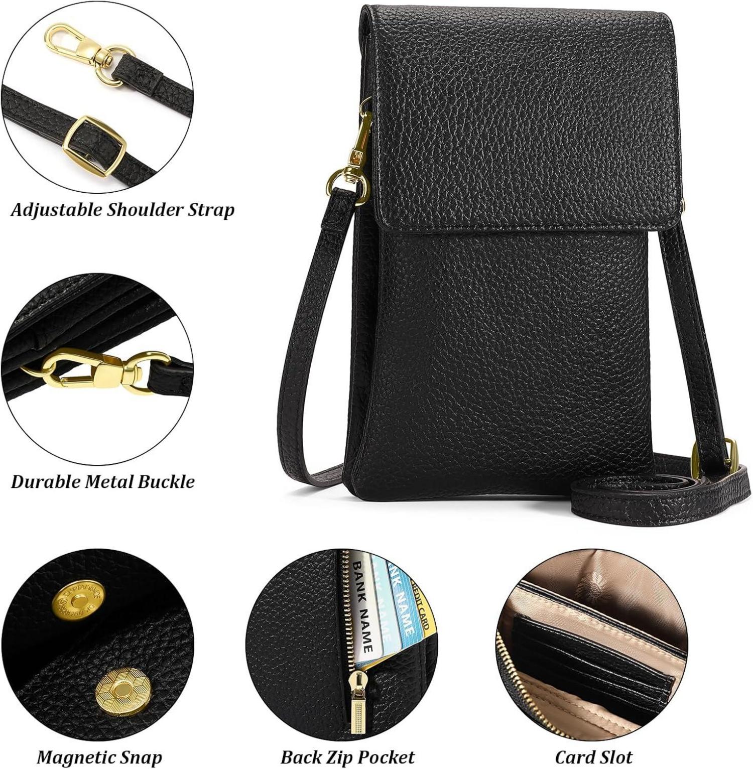 Umhängetasche Damen Handy Crossbody Bag RFID-Schutz Schwarz