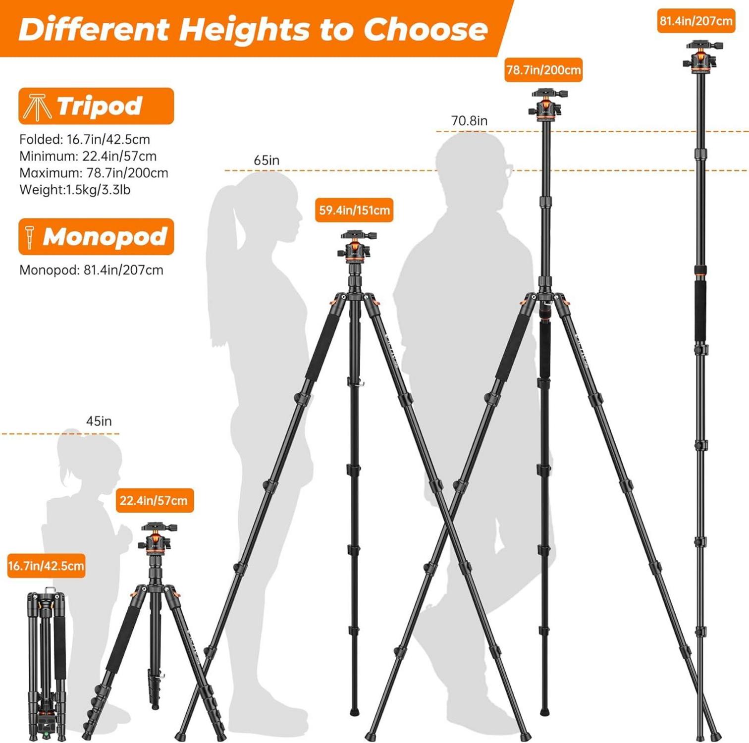 Kamera Stativ 200cm 2-in-1 mit Panorama Kugelkopf
