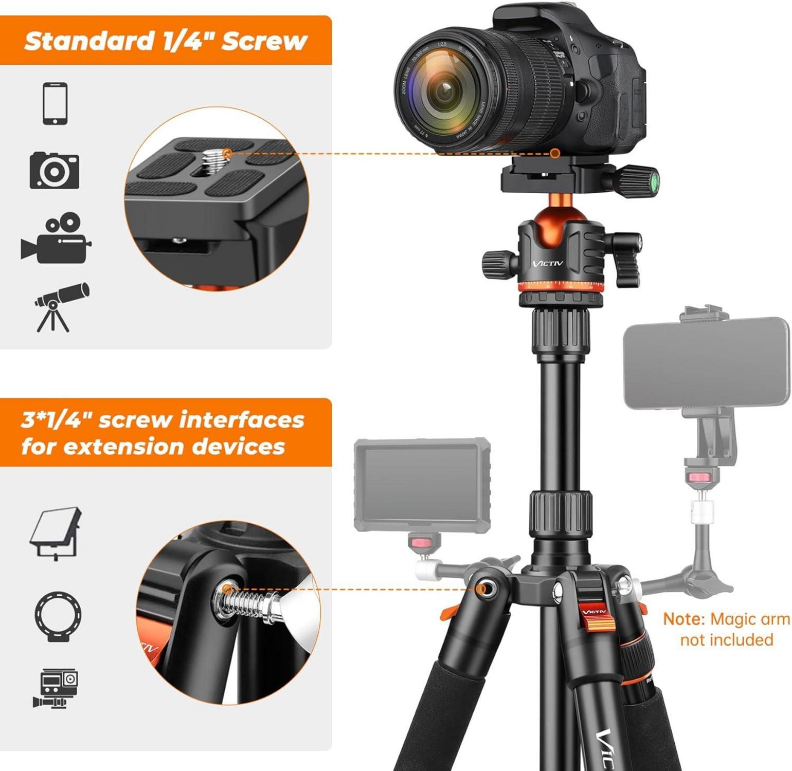 Victiv 200cm Kamera Stativ Aluminium 360° Panorama für DSLR Smartphone