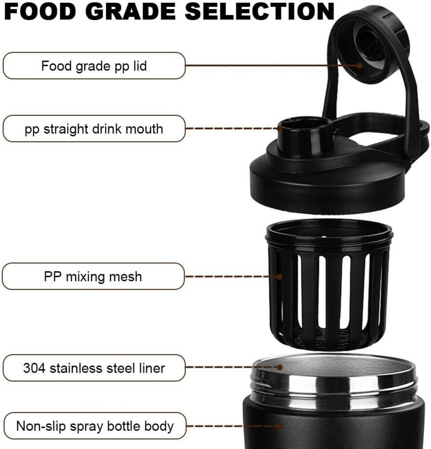 Protein Shaker 750ml Schwarz Grau Vakuum Isoliert BPA Frei auslaufsicher