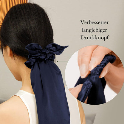 LilySilk Seide Mütze Scrunchies Haargummi 100% Seide elastisch Dunkelblau