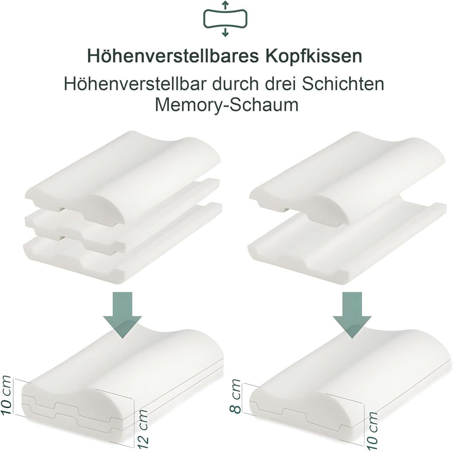Memory Foam Nackenkissen Höheneinstellbarer Bezug 60 x 36 cm