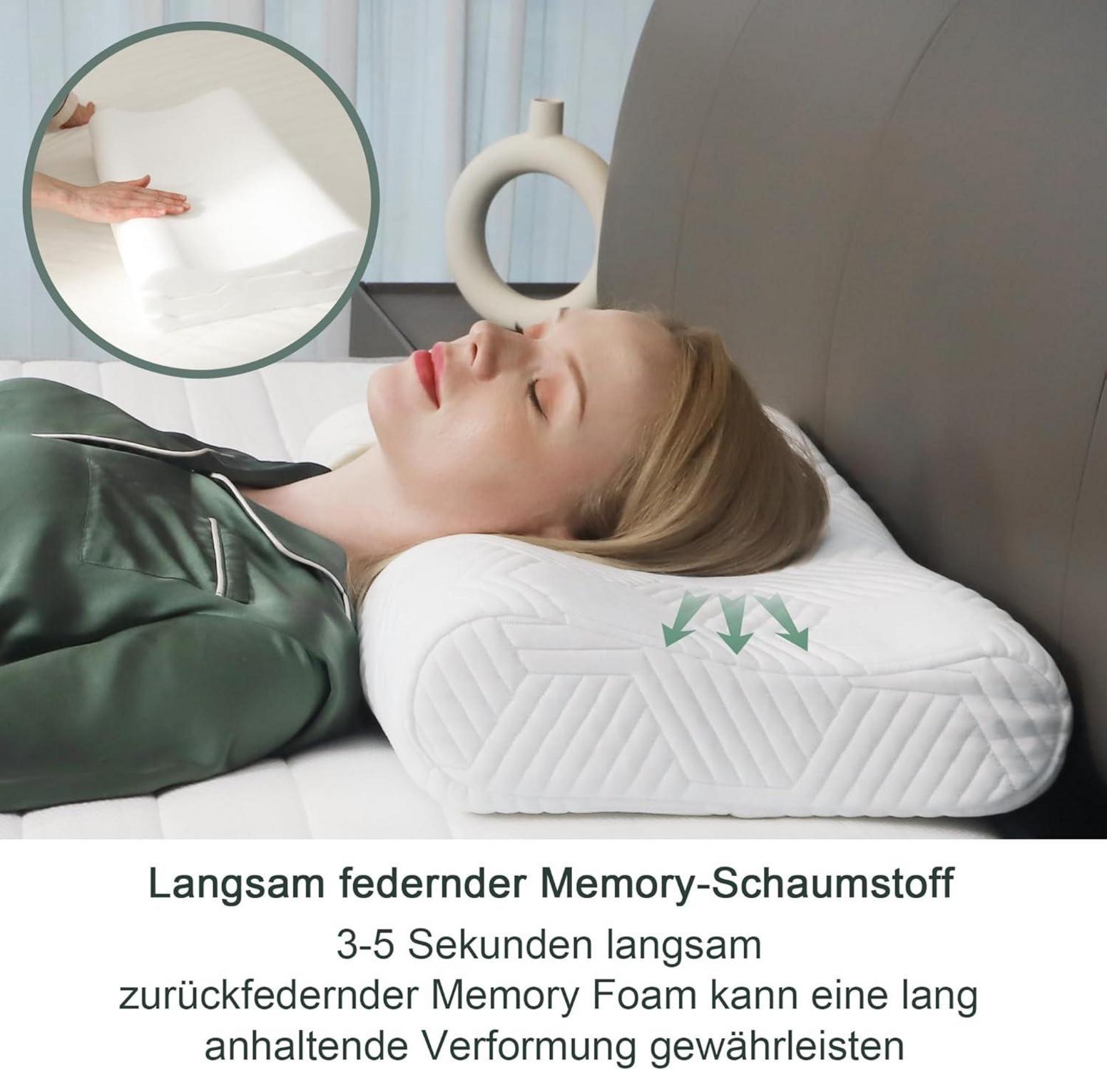 Höheneinstellbares Memory Foam Nackenstützkissen mit Bezug, weiß 60 x