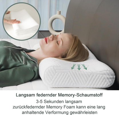 Höheneinstellbares Memory Foam Nackenstützkissen mit Bezug, weiß 60 x