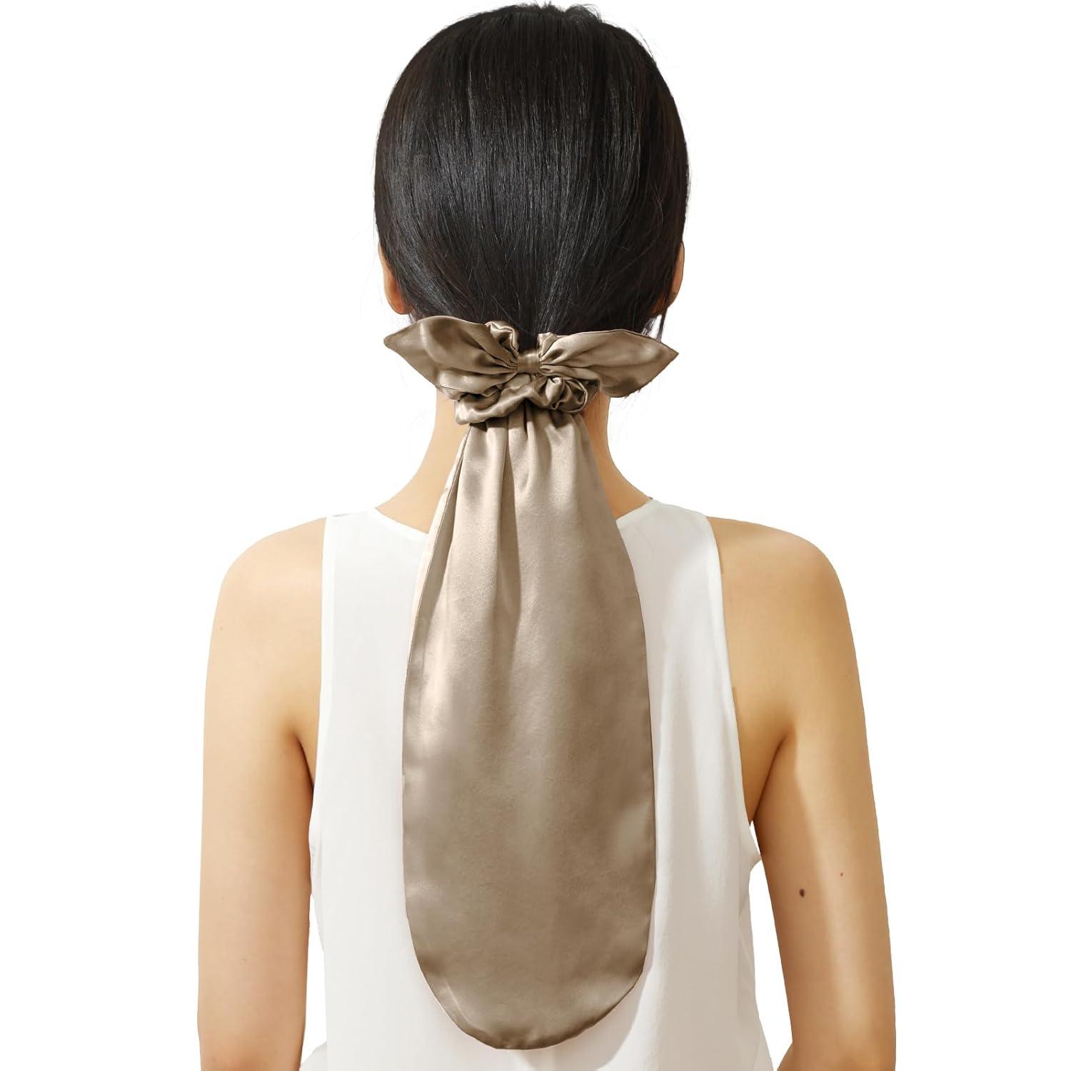 Seiden Mütze Scrunchies 2-in-1 Haargummis langem Haar, einstellbar