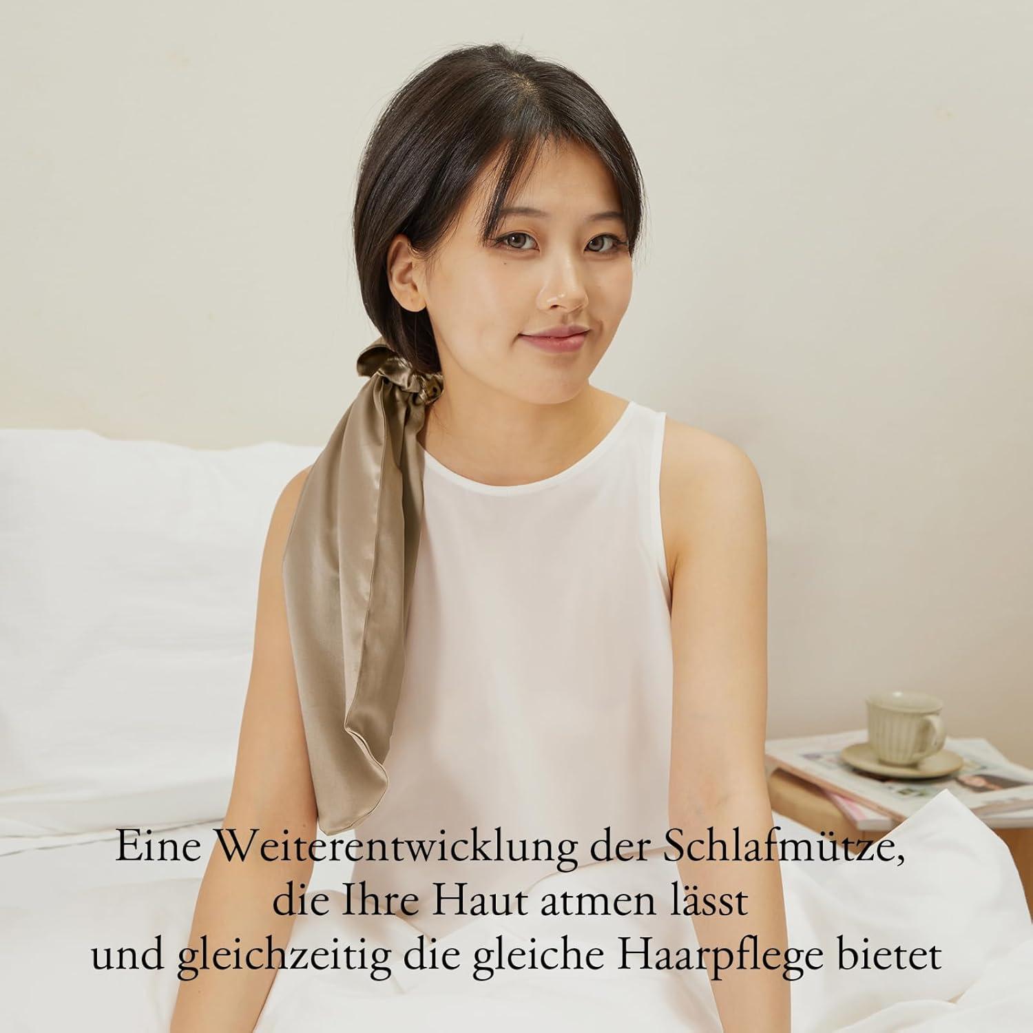 2-in-1 Seide Haarband Mütze für langes Haar, Kaffee
