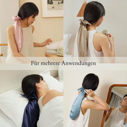 Seide Mütze Scrunchies 2-in-1 Haargummis langes Haar Kaffee