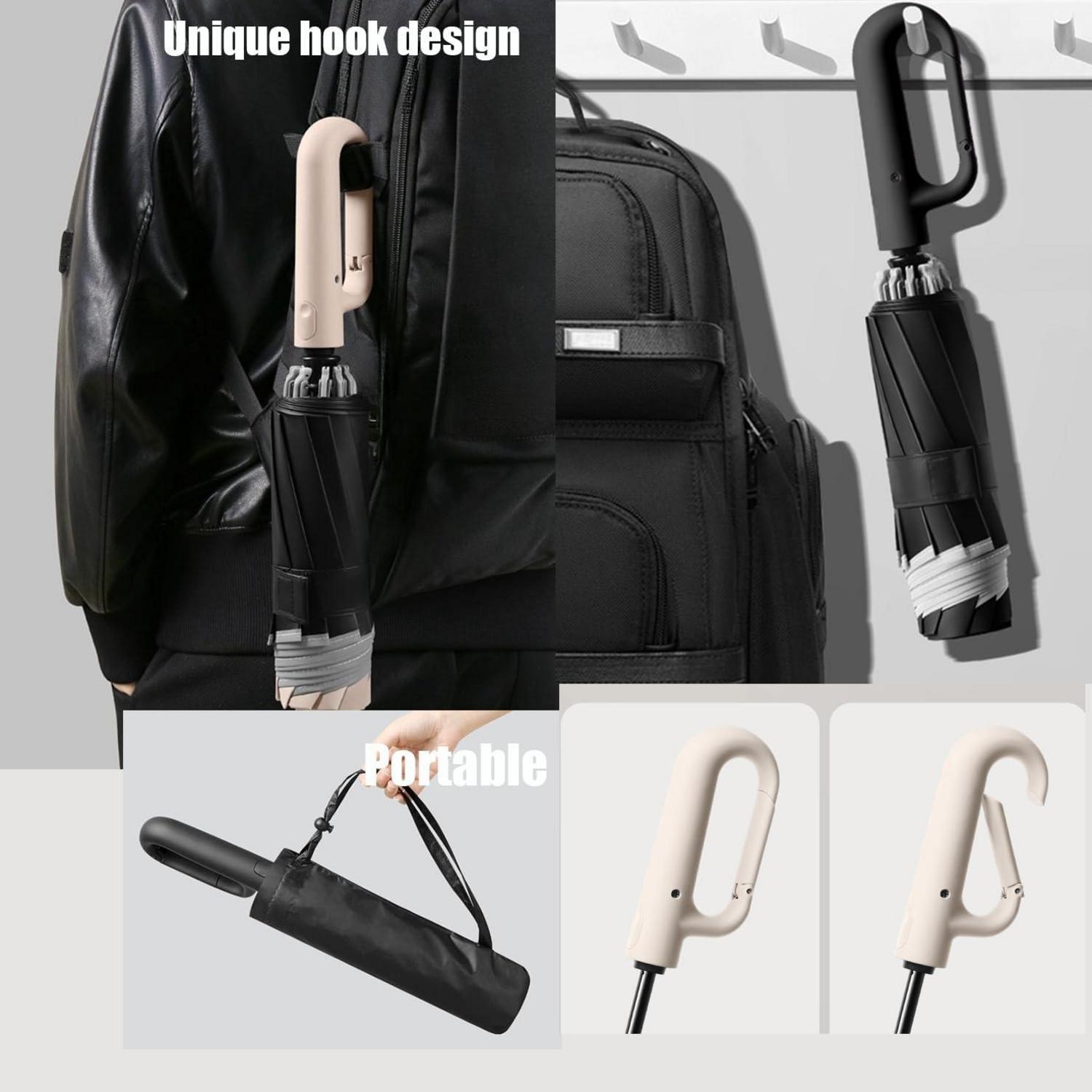 Umgekehrter Reverse Golf Regenschirm 10 Rippen Automatik UV-Schutz Beige 106cm
