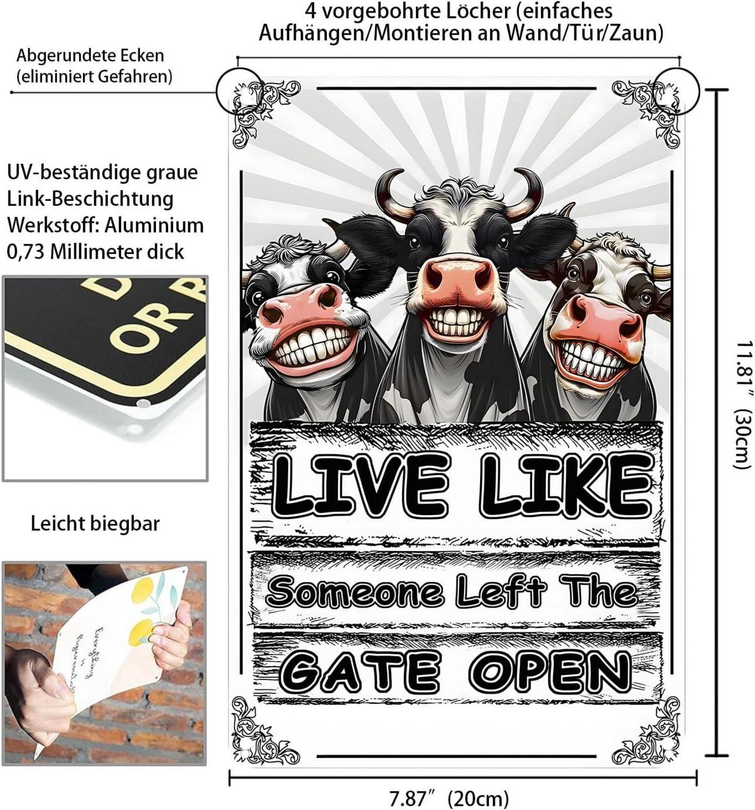 Yiruhe Lustiges Kuh Zinn Gemälde Wandkunst 20 x 30 cm