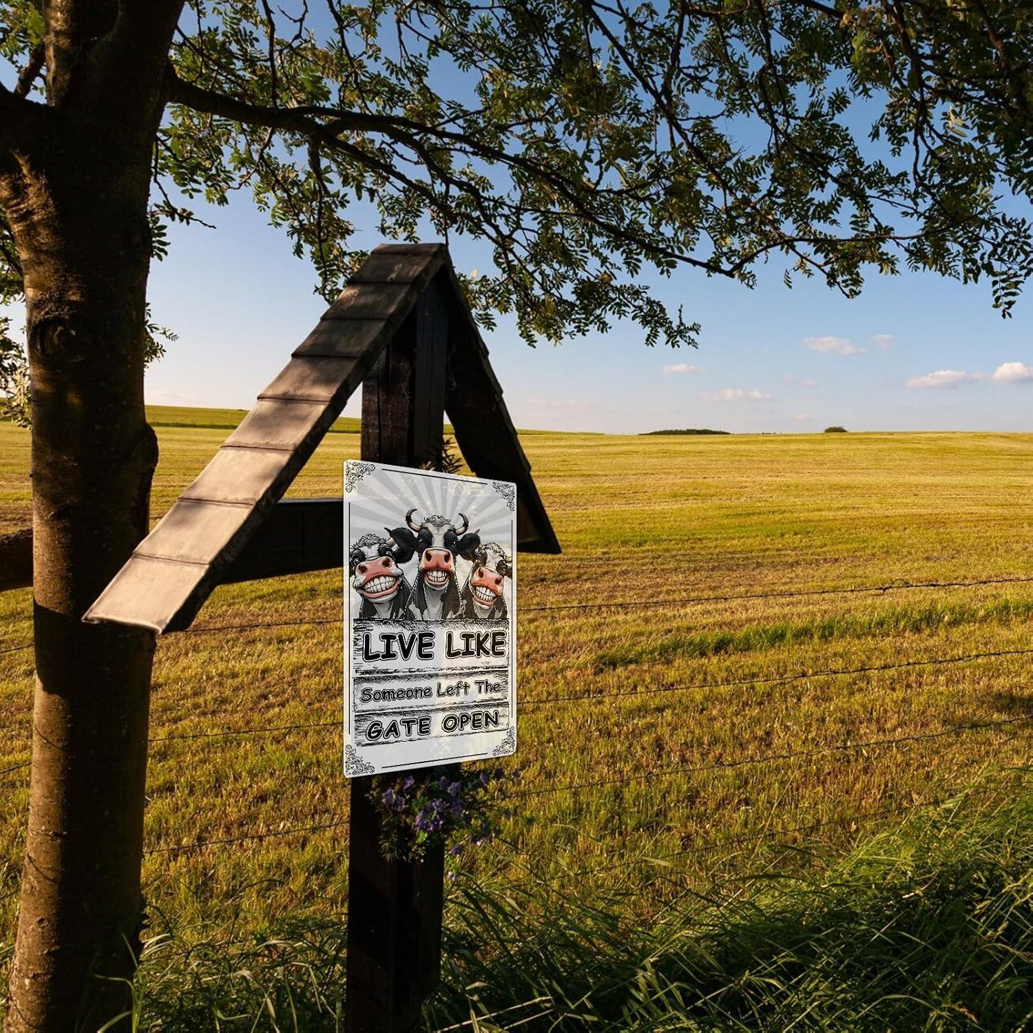 Yiruhe Lustige Kuh Zinn Gemälde Wandkunst 20x30 cm Gate Open