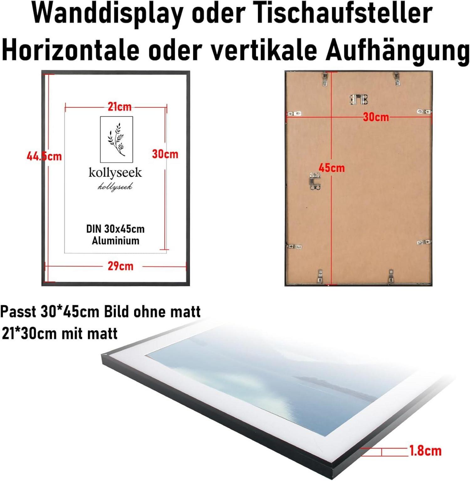 Bilderrahmen Aluminium 30x45cm Schwarz Metall AcrylglasFrame