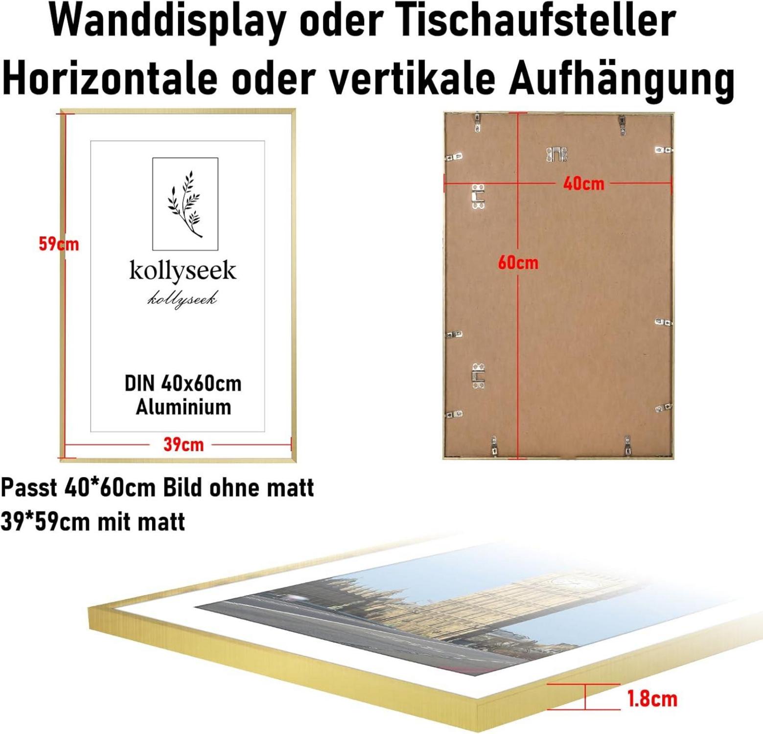 Goldener Aluminium Bilderrahmen 40x60cm mit Acrylglas