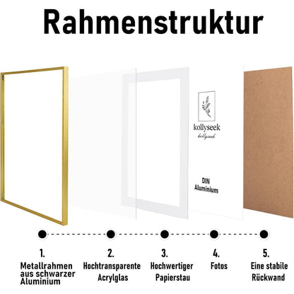 Bilderrahmen Aluminium Gold 30x40cm mit Acrylglas - Modernes