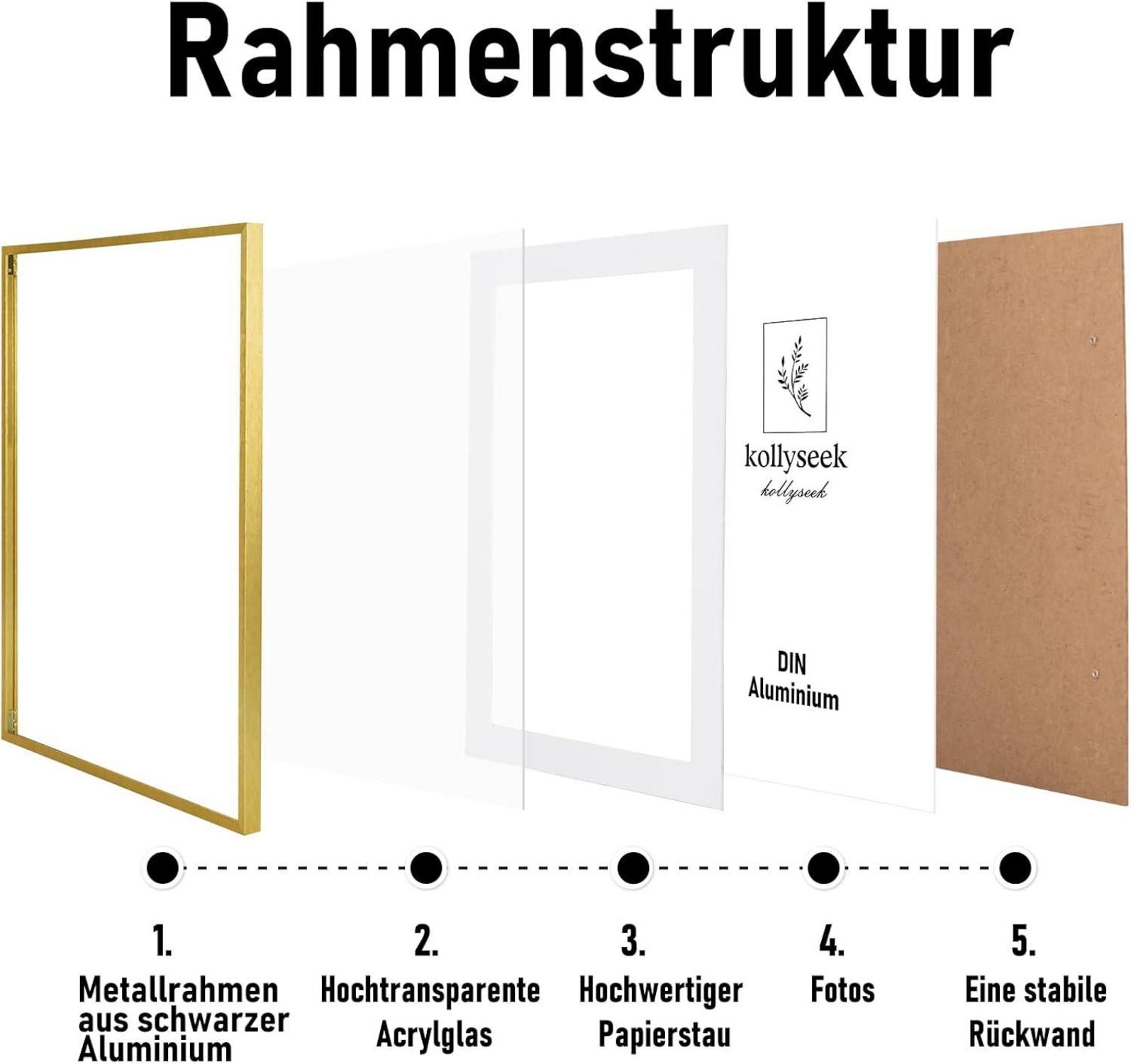 Bilderrahmen Aluminium 30x40 cm Gold mit Acrylglas und Passepartout
