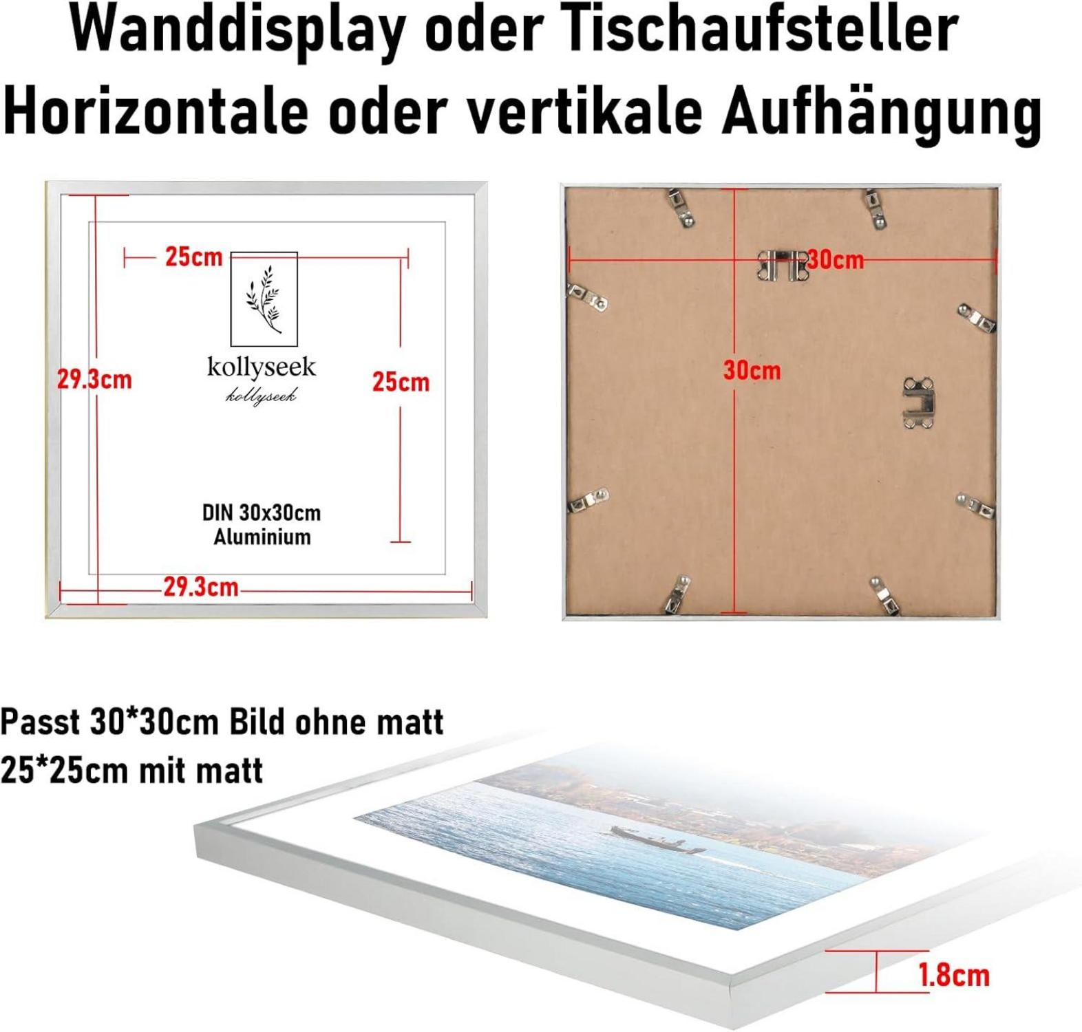 Bilderrahmen Aluminium Silber 30x30cm Acrylglas Passepartout