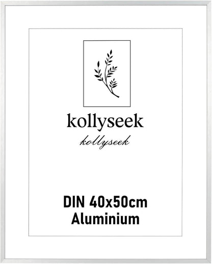 Bilderrahmen Aluminium 40x50 cm Silber Acrylglas Passepartout modern