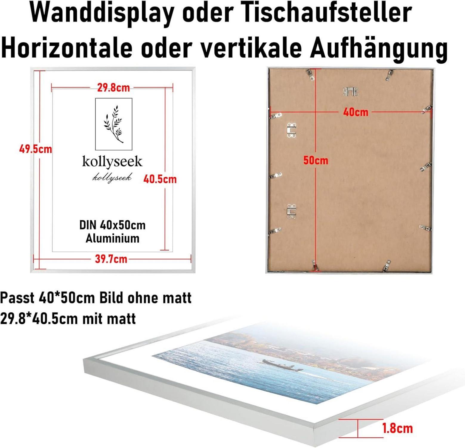 Bilderrahmen Aluminium 40x50 cm Silber Acrylglas Passepartout modern