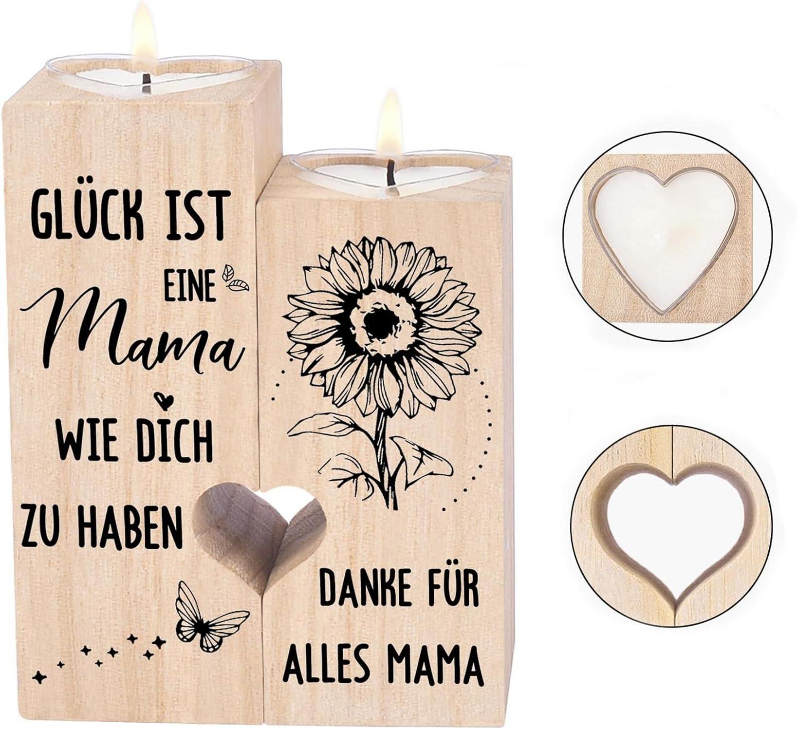 Personalisierter Holz Kerzenhalter Geschenk Mama Muttertag Weihnachten