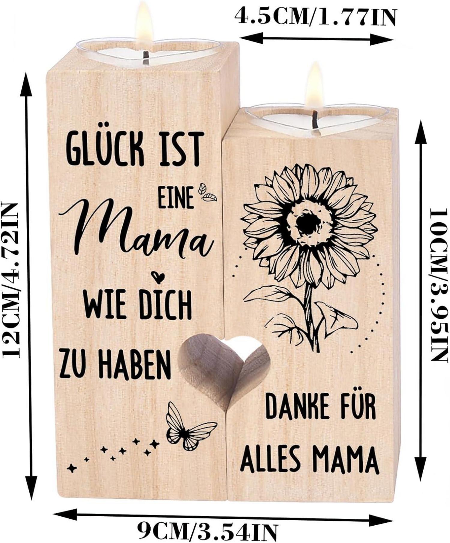 Geschenke Mama Kerzenständer Holz Deko Muttertag Dankbarkeit 10x4,5x12