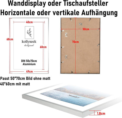 Bilderrahmen Aluminium 50x70 cm Silber Acrylglas modern Frame