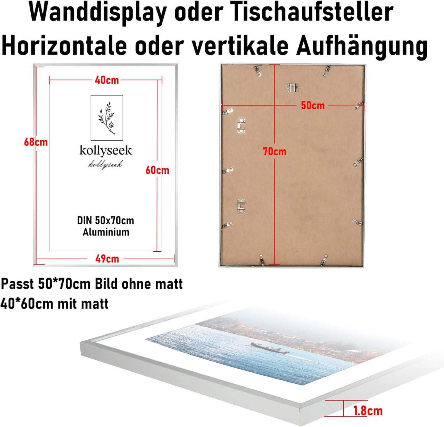 Bilderrahmen Aluminium 50x70 cm Silber Acrylglas modern Frame