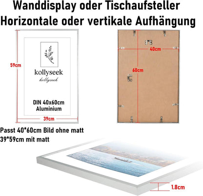 Bilderrahmen Aluminium silbrig 40x60cm Acrylglas Passepartout modern
