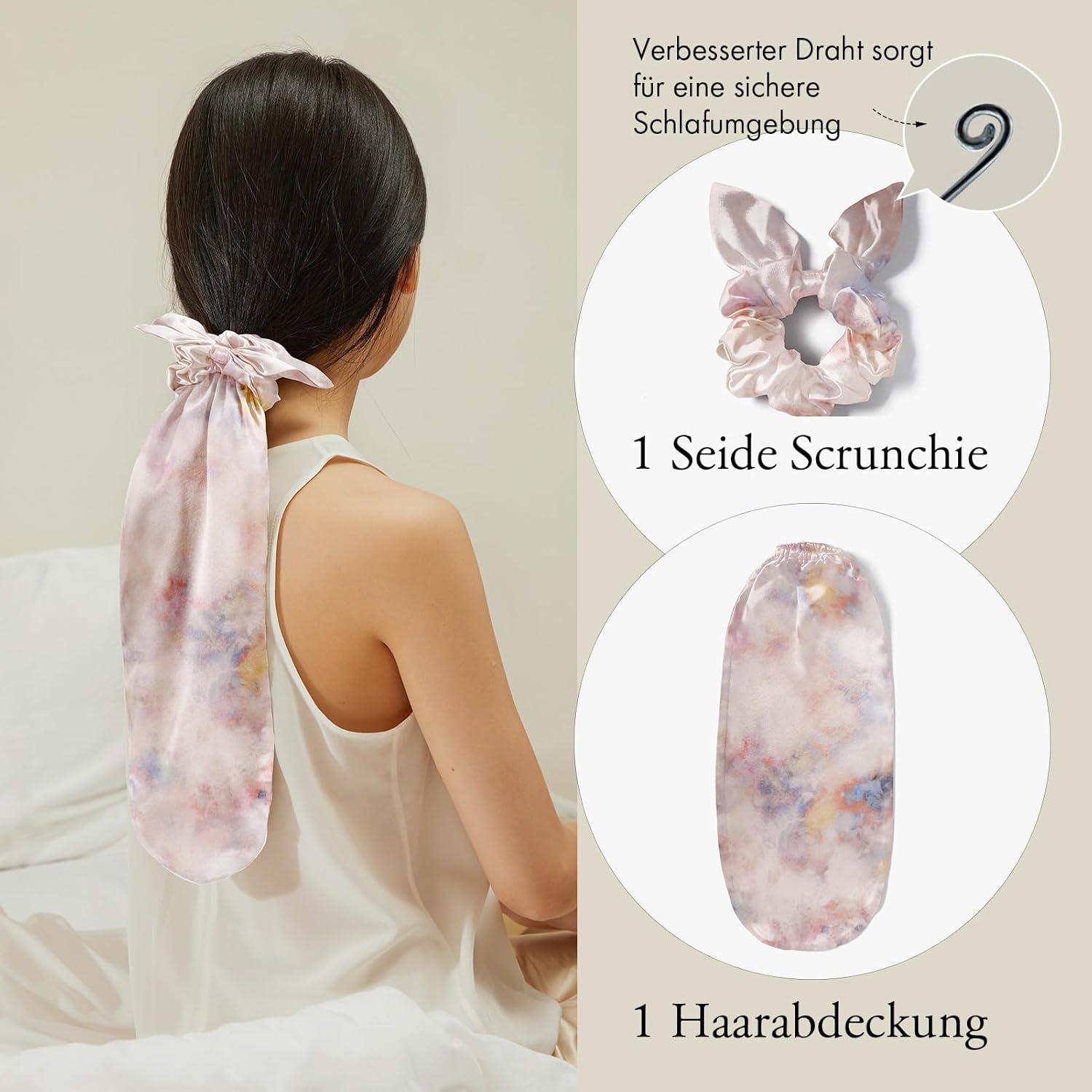 2-in-1 Seidenhaube für langes Haar Schlafhaube & Haargummi