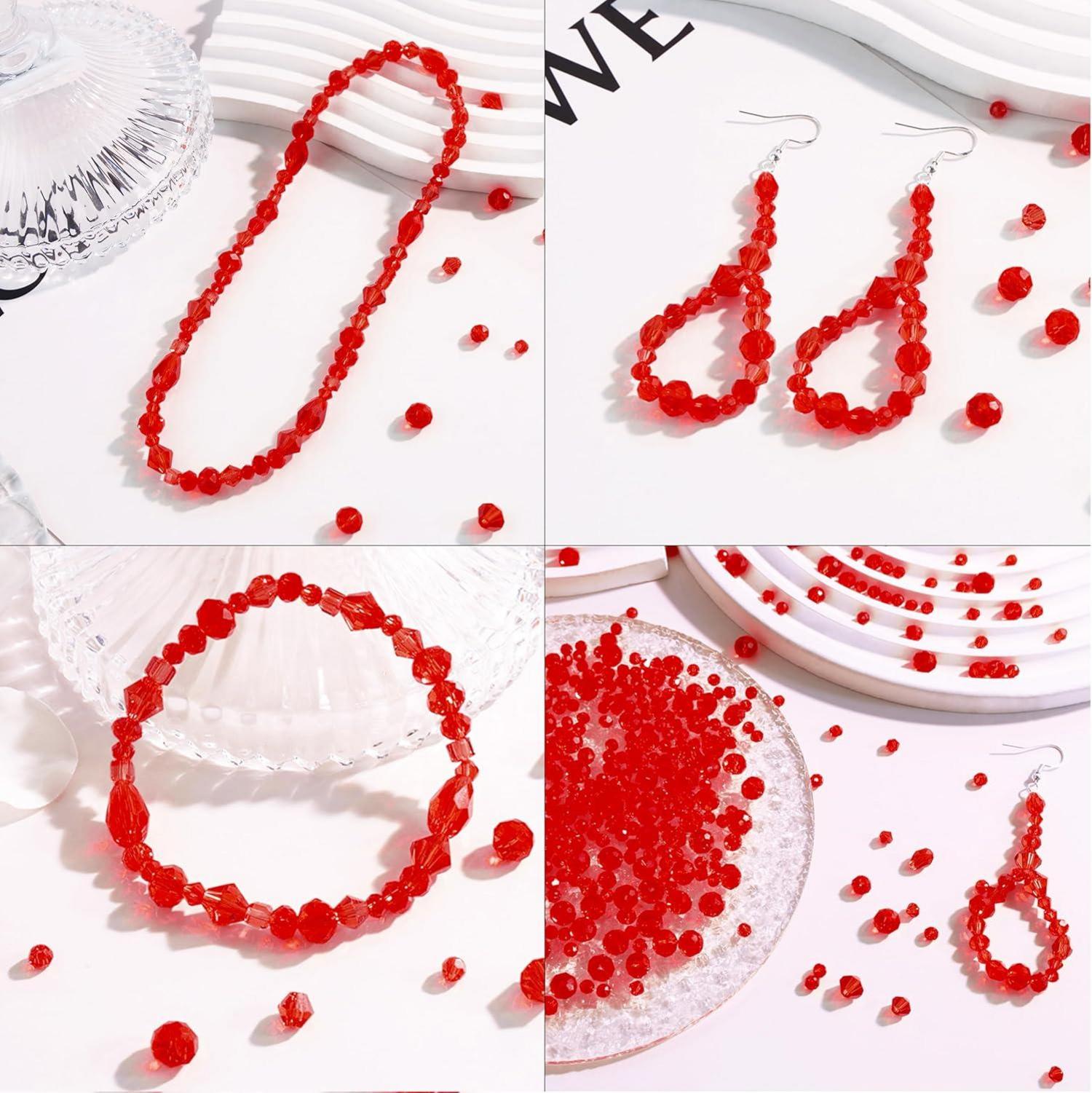 Rot Glasperlen Set 4/6/8 mm - 800 Stück Bastelperlen für
