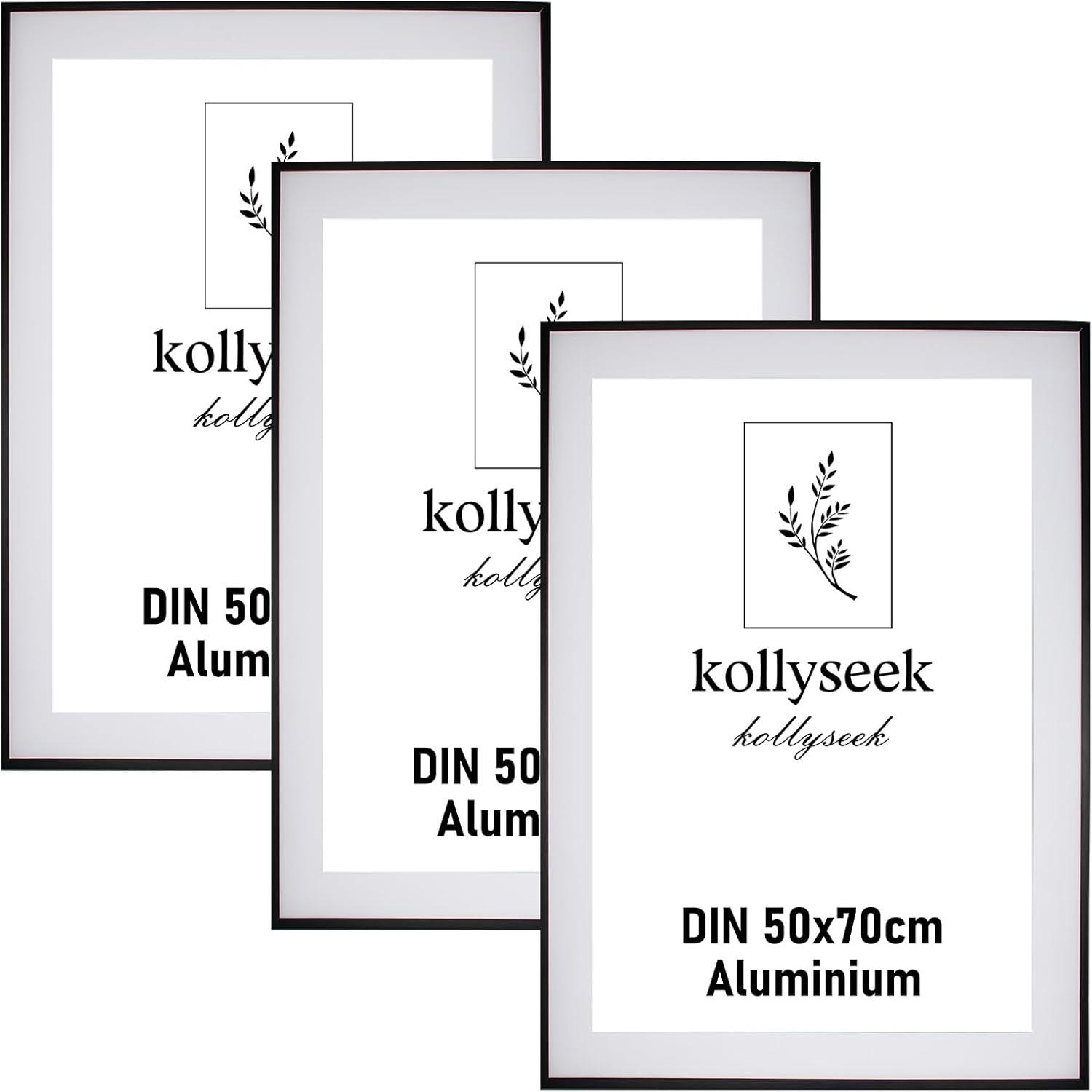 Kollyseek Aluminium Bilderrahmen 50x70cm Schwarz 3er Set Acrylglas