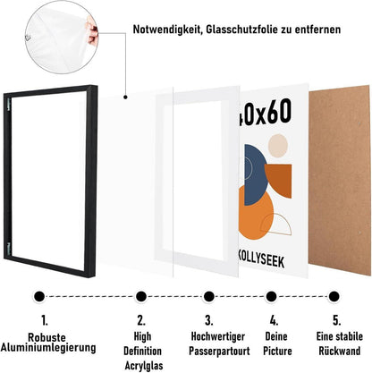 Kollyseek 3PCS Aluminium Bilderrahmen 50x70 cm Schwarz Acrylglas Passepartout