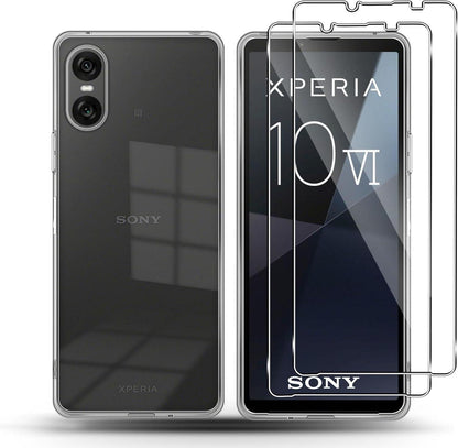 Sony Xperia 10 VI Hülle mit Schutzfolie Set 9H Glas TPU Transparent