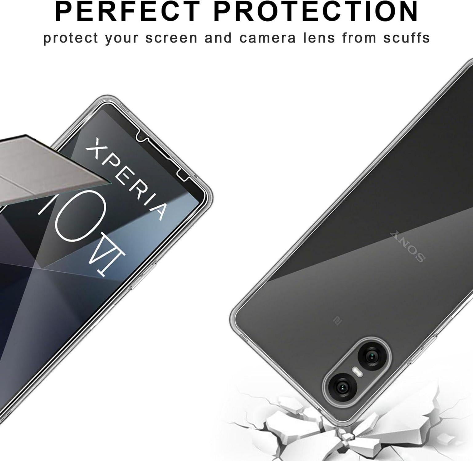 Sony Xperia 10 VI Hülle mit Schutzfolie Set 9H Glas TPU Transparent