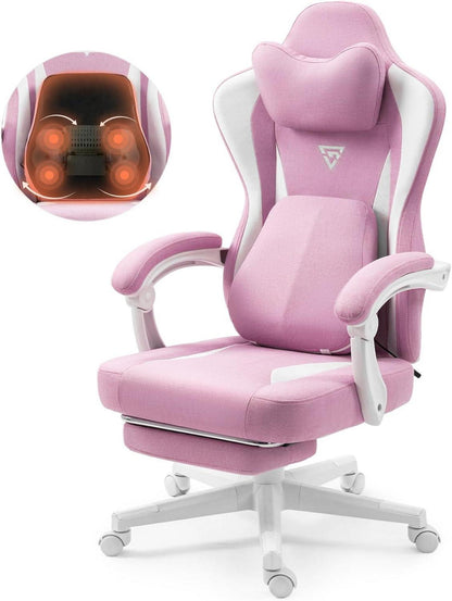 Gaming Stuhl mit Massage Lendenwirbelstütze und Fußstütze