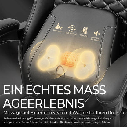 Gaming Stuhl mit Massage Lendenstütze und Fußstütze in Schwarz