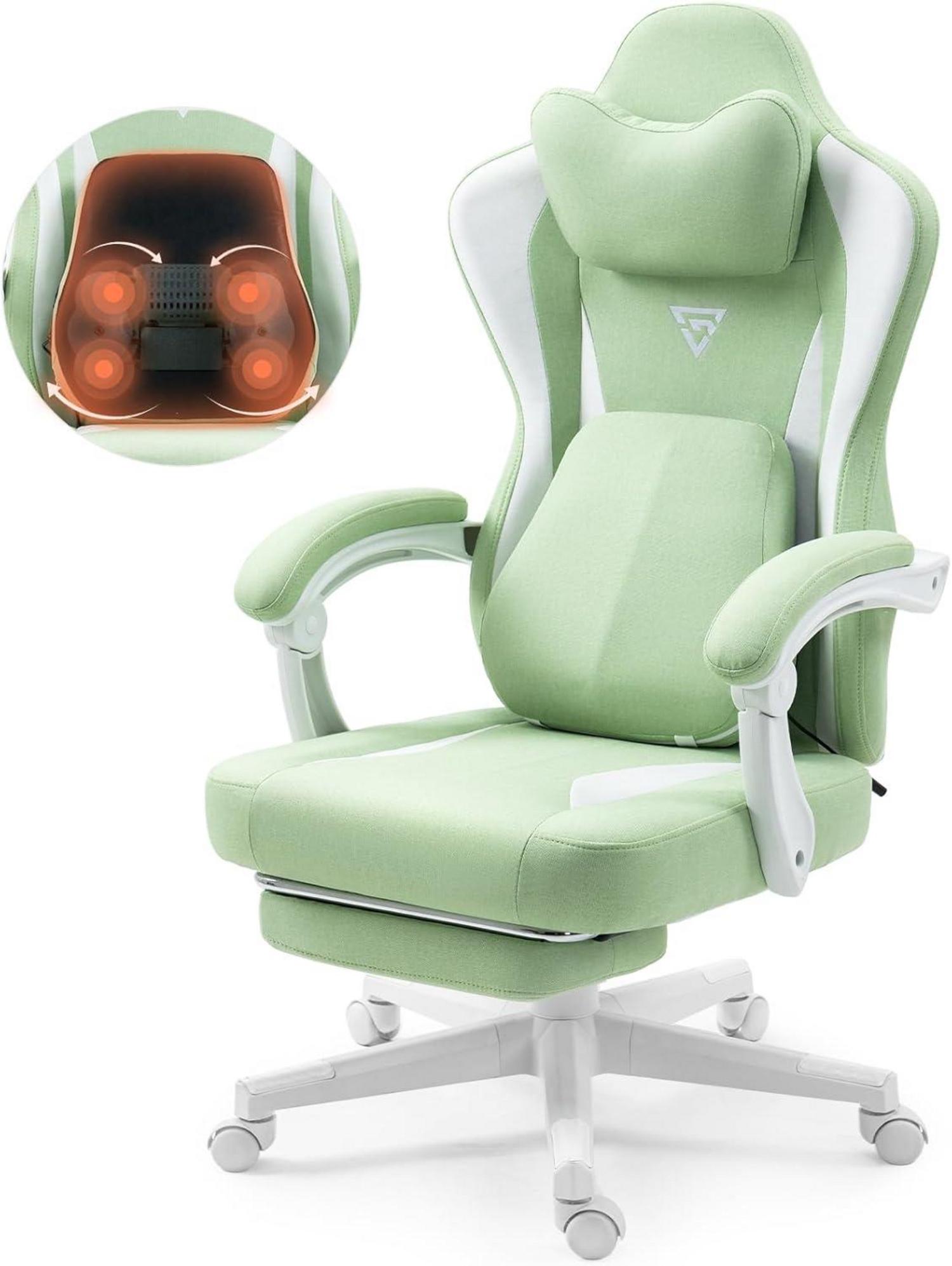 Gaming Stuhl mit Massage Lendenwirbelstütze und Fußstütze