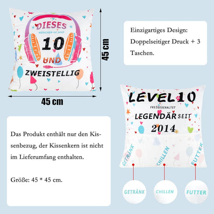 Kissenbezug Mädchen 10 Jahre Geburtstagsgeschenk mit Taschen