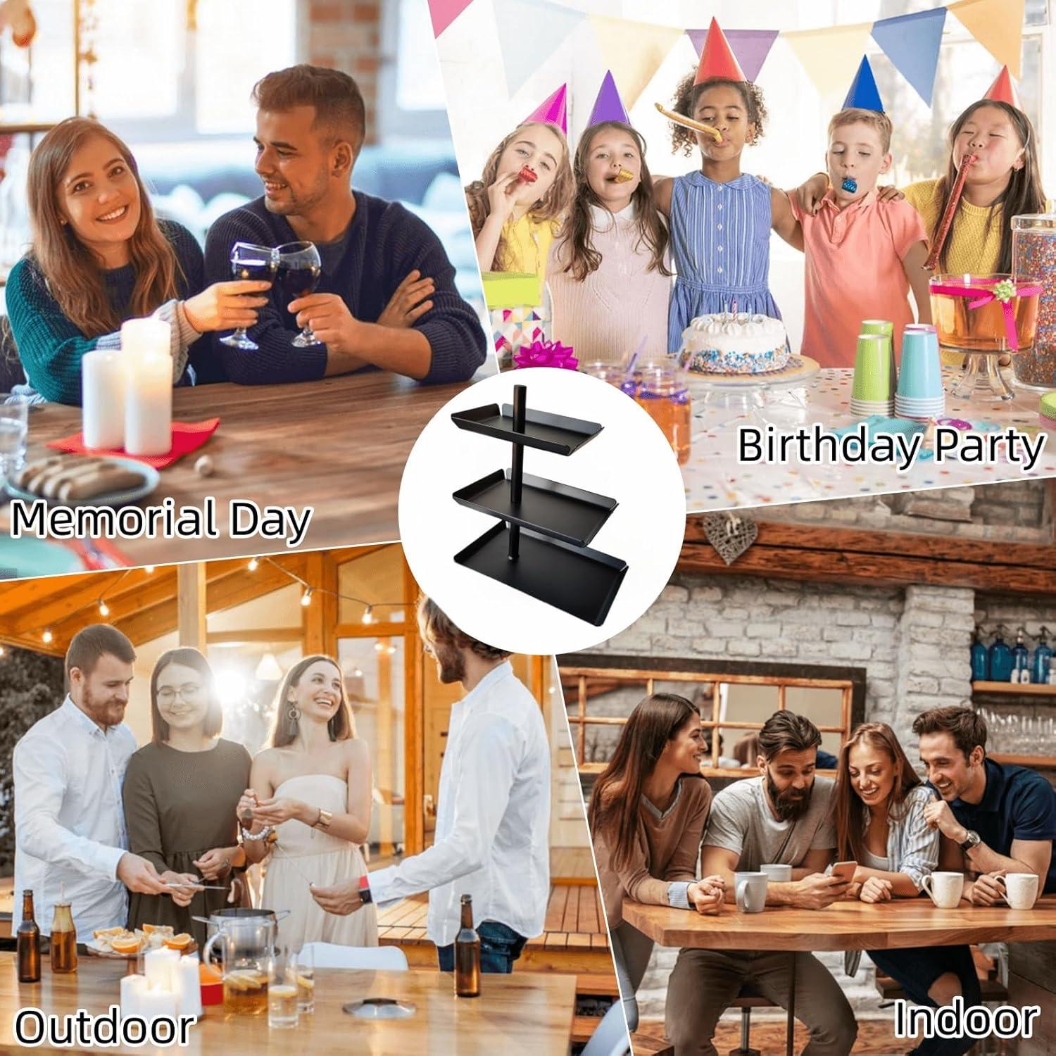 3-stufiger Schwarz Metall Obst Etagere für Dessert und Gebäck